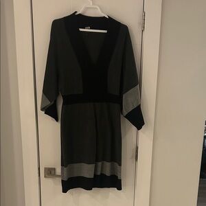 Black and Gray V-Neck Dress